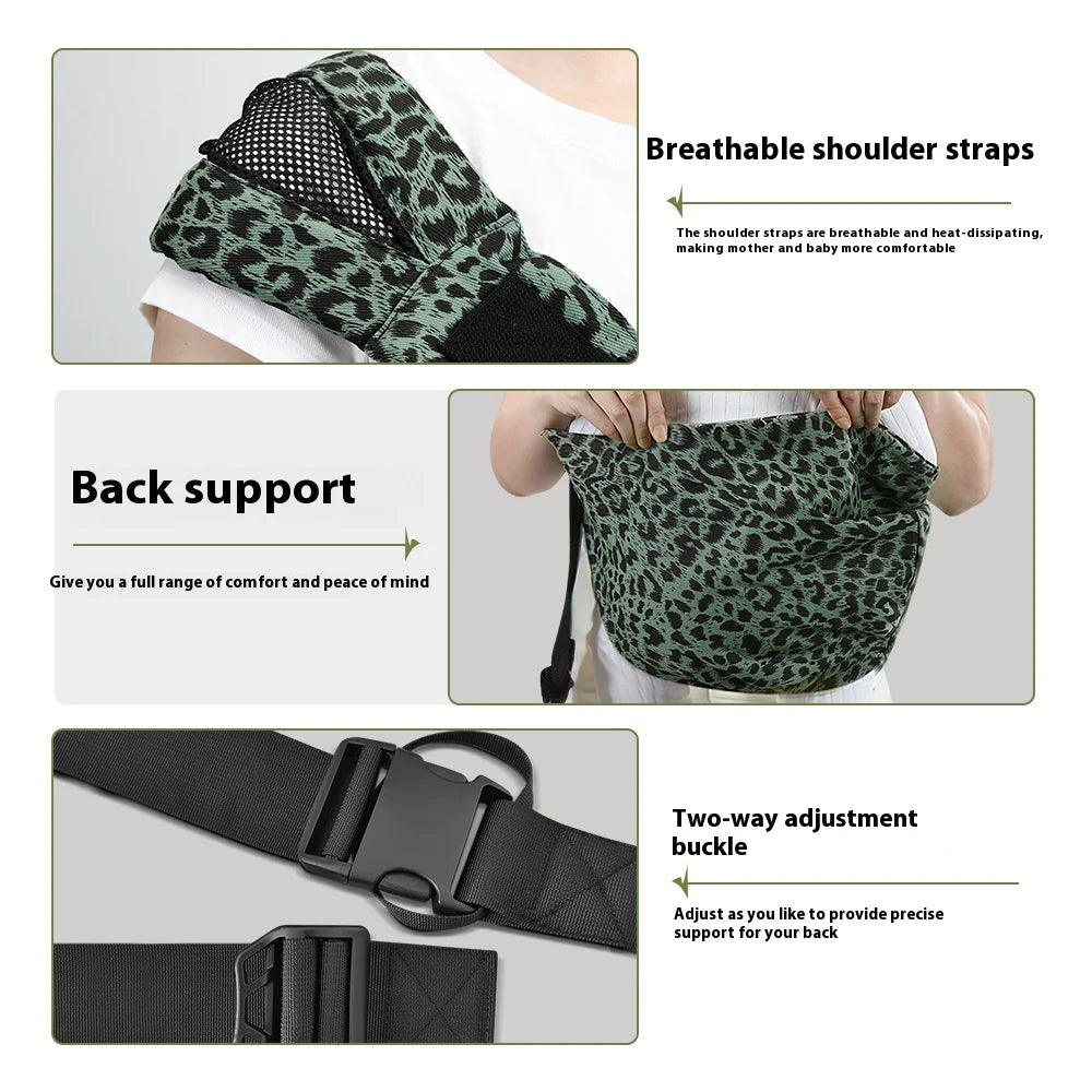 Adjustable buckle detail on baby carrier 