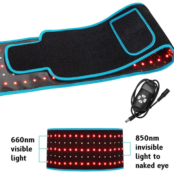 Adjustable heat settings on LED red light therapy belt